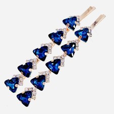 USA Long Unique Bobby Pin Clip Rhinestone Crystal Hairpin Jeweled Elegant Blue