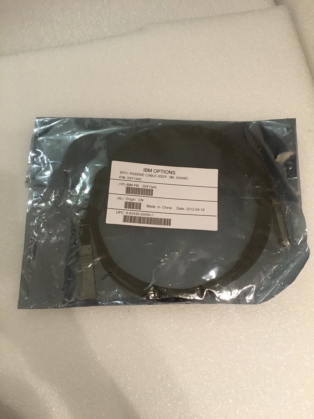 IBM 3M Molex Direct Attach Copper SFP+ Cable P/N 59Y1941 59Y1940 