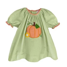 Petit Ami Green Orange Check Pumpkin Applique Dress Set  3 6 9 Months