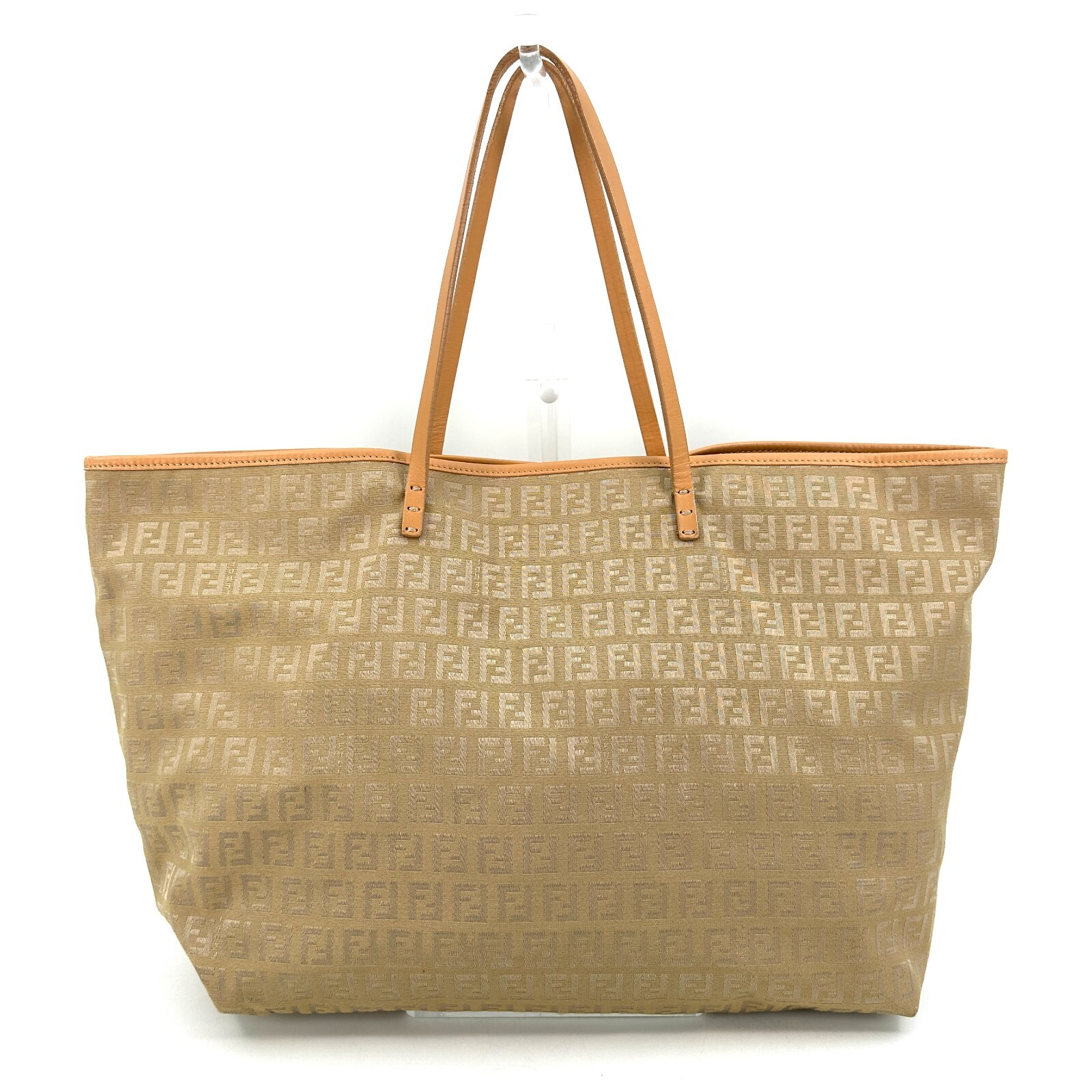 FENDI Zucca Zucchino Tote Bag Canvas Leather Authentic