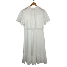 Simplee Plus Womens Eyelet Mock Neck Dress Size 3XL White Short Sleeve Lined