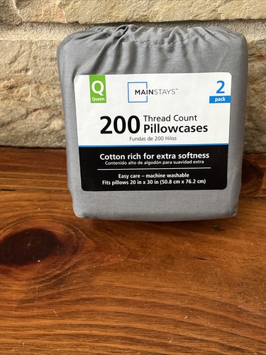 Pack de 2 fundas de almohada Mainstays Queen 200 hilos gris algodón rico - Imagen 9 de 10