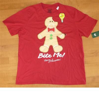 Mens Gingerbread Man ''BITE ME'' Light Up Merry Christmas T-Shirt Size XL Red NWT