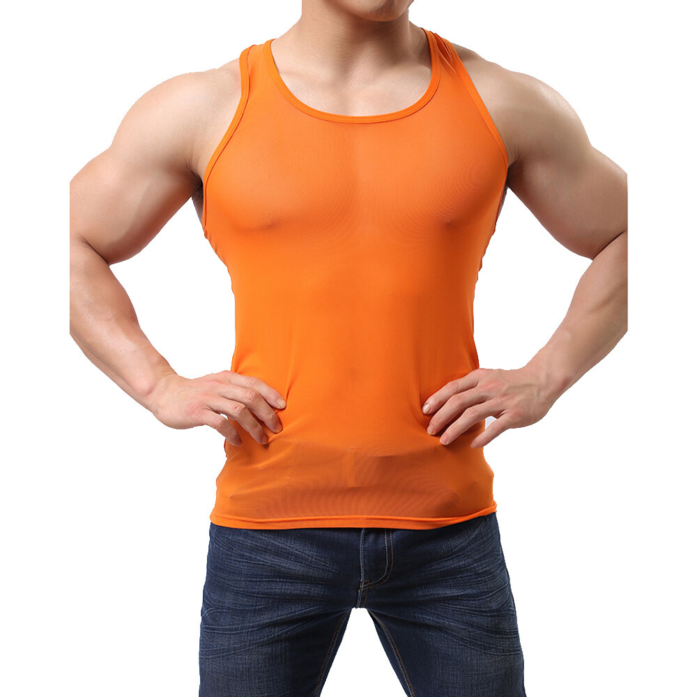 Mens Mesh Sheer Breathable Vest Tank Tops Sleeveless T Shirt See