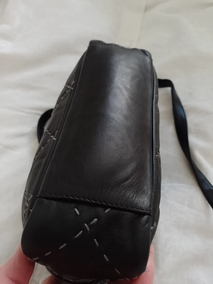 Radley black 'quilted' all leather grab bag Floral print at top edge - Image 3 of 4