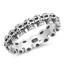 925 Sterling Silver Genuine Skulls Ring Band 5mm Oxidized Sizes 4-12