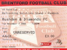Ticket - Brentford v Rushden & Diamonds 07.11.06 FA Youth Cup