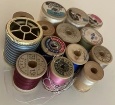 CORTICELLI`~TALON ~COATS & CLARKS 14 Piece Lot VINTAGE Wooden THREAD SPOOLS