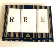 Axxents Hankerchiefs R Monogram Cotton 3 Pack New in Box
