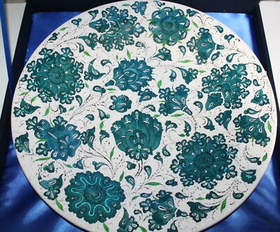 16'' Detailed Turkish Iznik  Floral Pattern Hand-painted Ceramic Plate In Box
