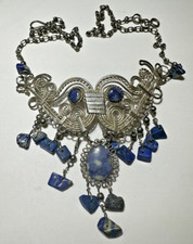 Grob Handmade Hänger Lang Blau Lapislazuli Kieselstein Verdrahtet Halskette DC1