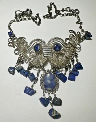 Collier Torsadé Filigrane à Perles Lapis Lazuli Bleu Pierres Naturelles DC1 - Photo 1/4