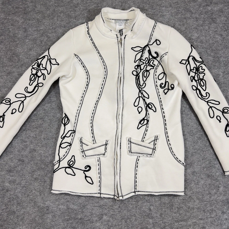 Chaqueta Alberto Makali Mujer M Off White Floral Recortada Cremallera Artística Boho Cárdigan Foto 2 de 4