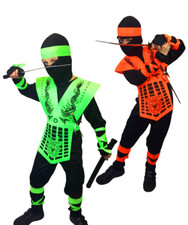 BOYS NEON POWER SAMURAI DRAGON NINJA COSTUME KIDS CHILD KOMBAT FANCY DRESS