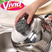 6 x STAINLESS STEEL WIRE SCOURERS Stubborn Kitchen Cleaning Washing Up Pad Brush