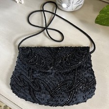 Vintage Black Beaded Small Clutch Bag Shoulder Purse Prom Evening