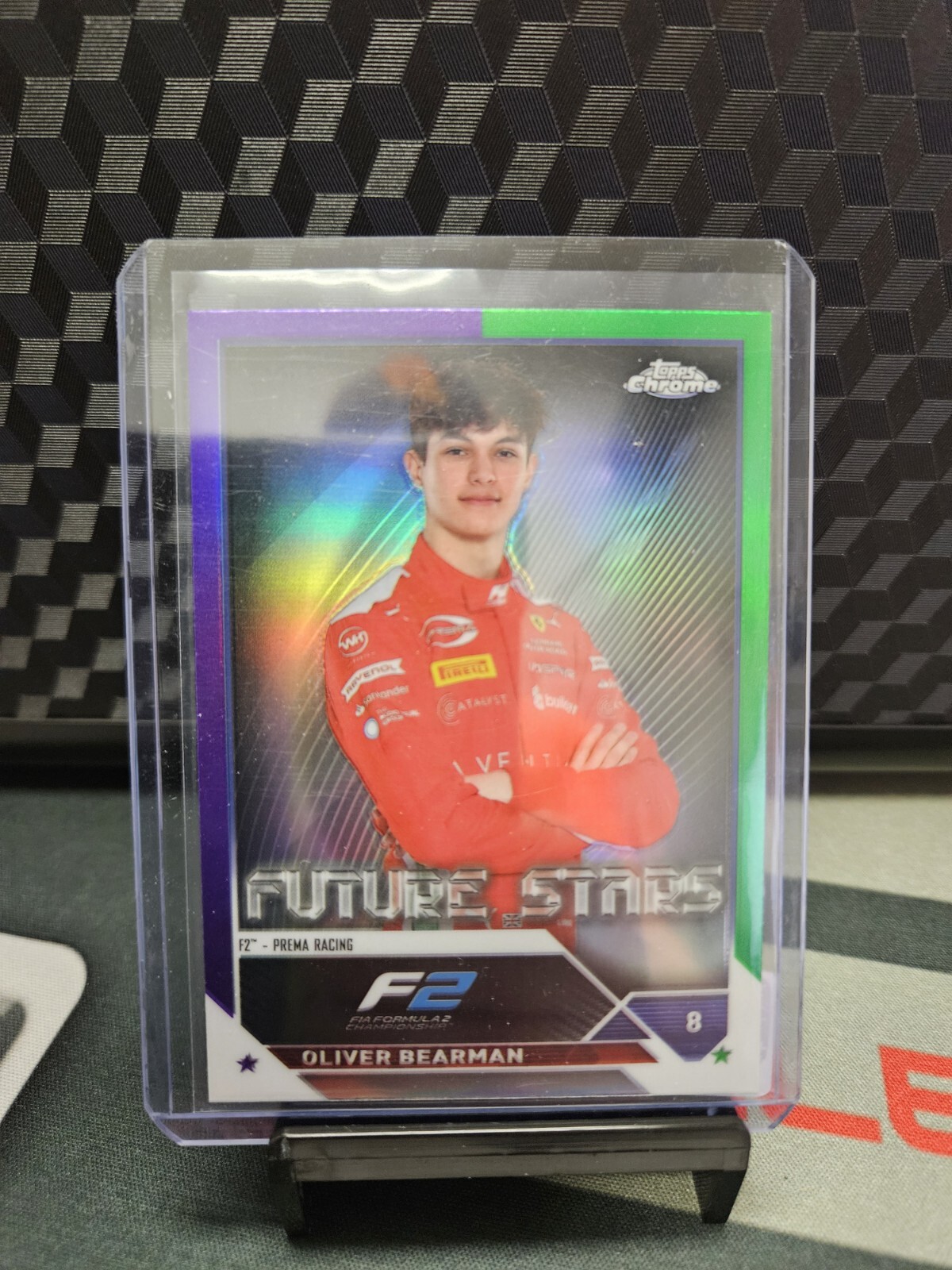 2023 Topps Chrome Formula 1 Oliver Bearman #71 Purple/Green Refractor F2 Prema