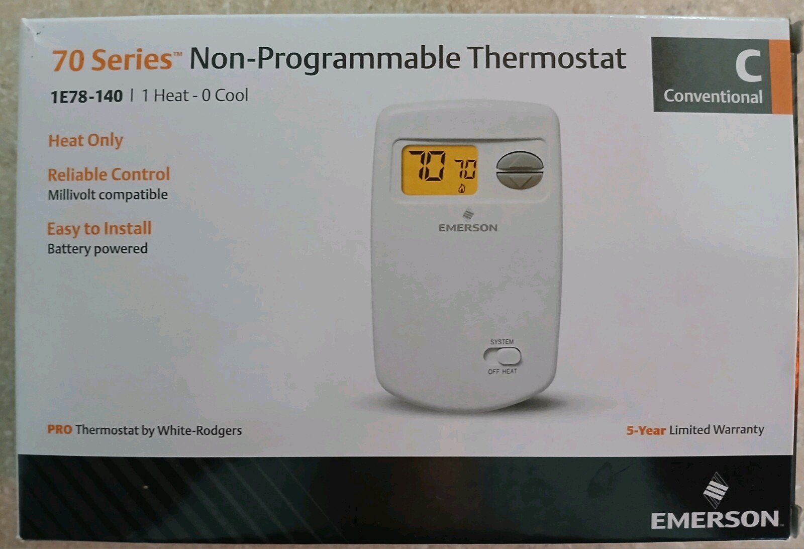 Emerson Non-programmable Thermostat 70 Series 1E78-140 Heat Only Easy Install