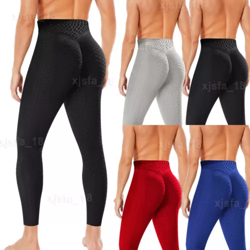 Men's Leggings Sports Gym Compression Pants Training Trousers Bubble Textured UK - Picture 1 of 31