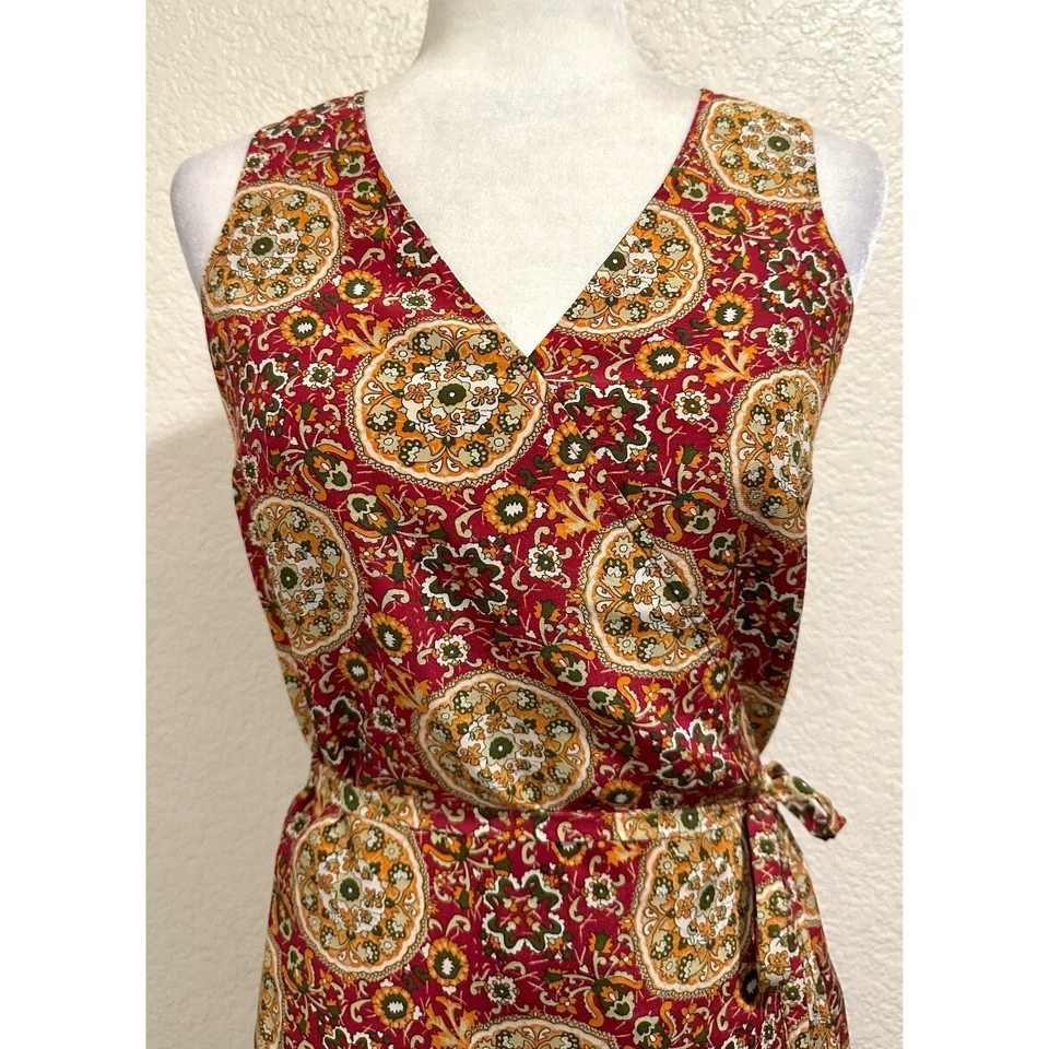Merona Red Floral Print Faux Wrap 100% Silk Dress w/ Belt Womens 6 - Image 2 of 4