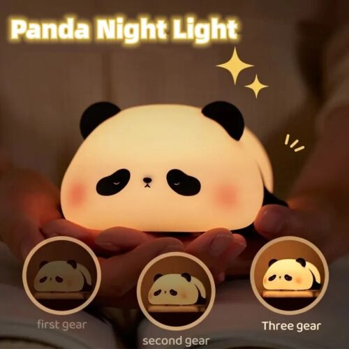 Panda Night Lights For Kids Cute Animal Silicone Timing Rechargeable Lamp.