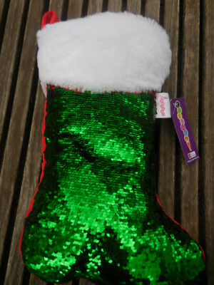 ISCREAM Large Holiday Xmas Stocking Reversible Sequin Velvet Storage Pillow~ NEW