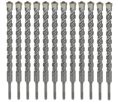 1 Inch x 10'' SDS Plus Rotary Hammer Drill Bit Carbide Tip Masonry Concrete-12Pcs
