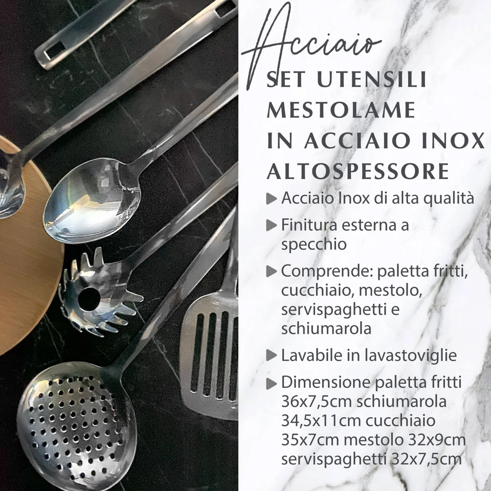 Set di 5 Utensili da cucina, Fackelmann, mestoli in acciaio inox - Immagine 3 di 4