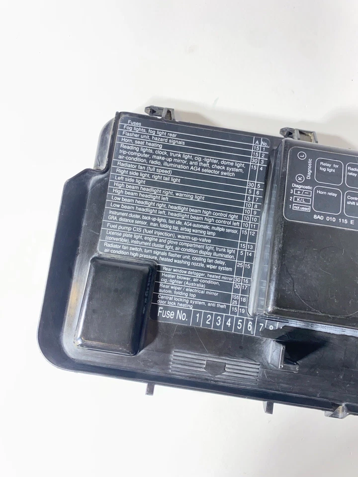 Cubierta de caja de fusibles genuina 8A0 010 115 E 88-98 Audi 80 90 2.8 v6 Cabriolet Foto 3 de 4