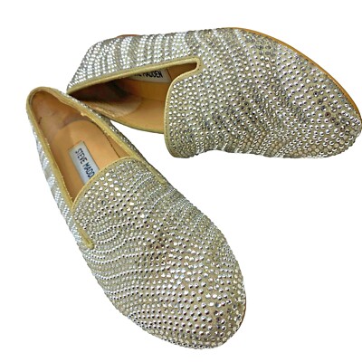 Steve Madden Concord Gray Rhinestone Slip On Glam Flats Womens Size 6