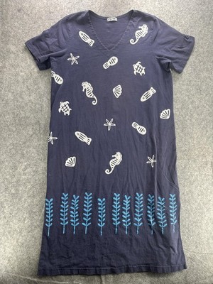 M. Mak Dress Womens Large Sea Life Seahorse Turtle Fish Shell Summer Vintage