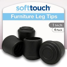 SoftTouch 1" Round Non-Marking Rubber Slip-On Chair Leg Tips, 4 Piece, Black