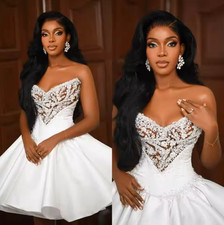 Mini Strapless A-Line Wedding Dress With Satin Above-Knee Length Bridal Gowns