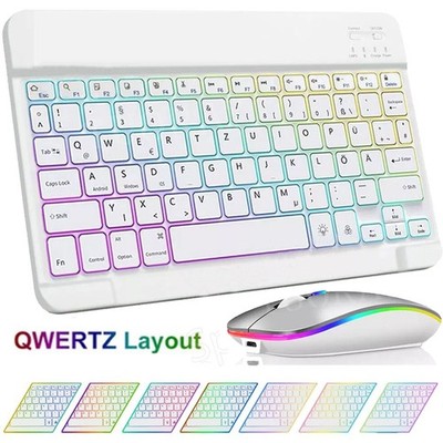Für Huawei Honor Pad Tab Beleuchtete Tastatur Funk Maus Wireless QWERTZ Layout