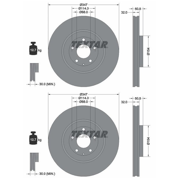 2X Textar Bremsscheiben 347Mm InnenbelÜFtet Vorne Passend FüR Mazda CX-60 | 9234-image