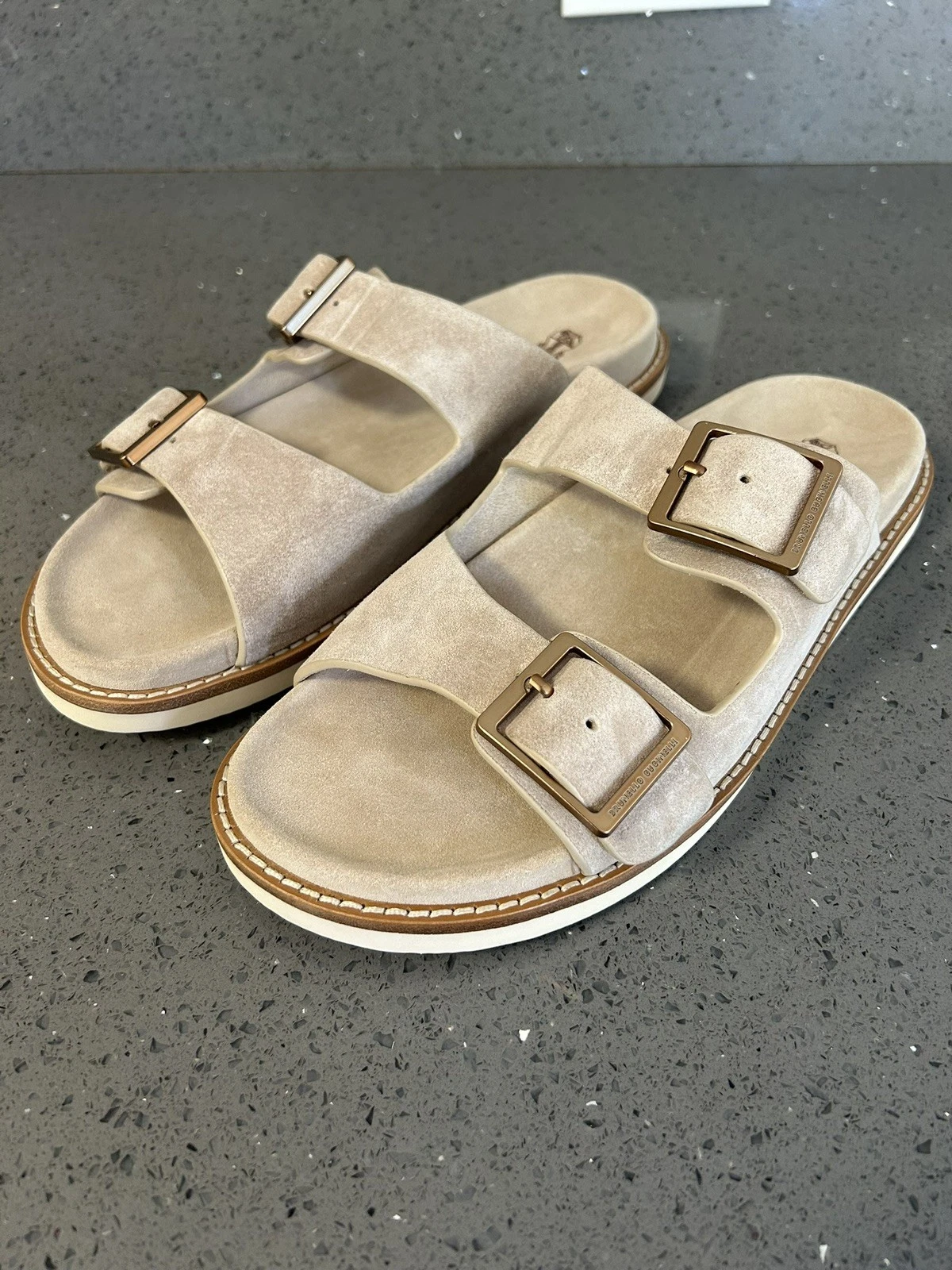 Brunello Cucinelli — BRUNELLO CUCINELLI Men’s ‘Urban Slide’ Washed Suede Buckle Sandals 42 / 9 $950+