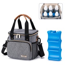Grey Breastmilk Cooler Bag Ice Pack Fits 6 Baby Bottles 9 Ounce Nursing Mom