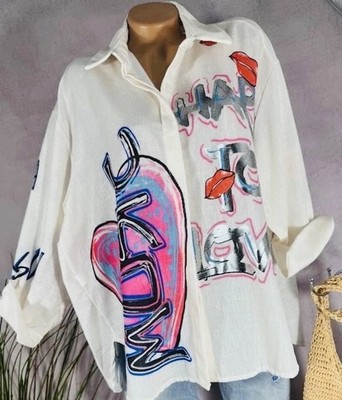 Oversize  Bluse Hemd Tunika  Italy Print M2  42 44 46 