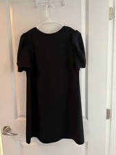 Zara Woman Black Puff Sleeve Pearl Accent Shift Dress Polyester Size S