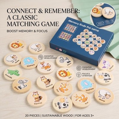 Animal Memory Matching Game Wooden Montessori Puzzle Educational Toy for Kids