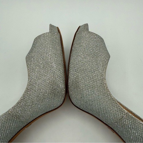 Badgley Mischka Peep Toe Heels Silver Glitter Pumps Size 10 Elegant Party - Picture 11 of 16