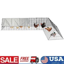 Metal Chicken Coop,Walk-in Hen House w/Cover,Poultry Cage,Chicken Run Yard