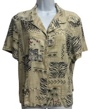 Vtg Tapestry Shirt Women's Size PXL Made In USA Button Up Safari Print