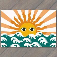 Art Print Whimsical Sun Ocean Spray Colorful Fantasy Beach Big Eyes Fun