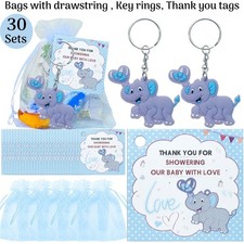 Boys Baby shower Blue Favours keyrings Organza Bag thank you tags party supplies