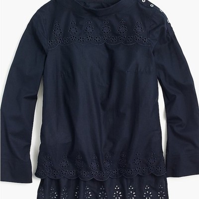NWT J. Crew Midnight Blue Blouse with Lace Floral Detail 4 Office Preppy Casual