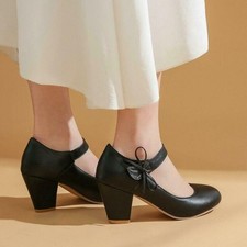 Ladies Mary Janes Sweet Round Toe Chunky Heel Dress work Pumps Shoes