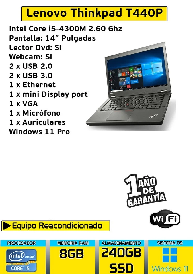 Lenovo ThinkPad T440p · i5-4300M · 8GB · 240GB, foto 4 de 4