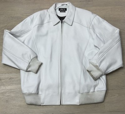 PELLE PELLE Marc Buchanan White Genuine Leather Jacket Men's Size 56  See Pics