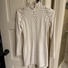 House Of CB London Dress Size S White Long Sleeve Gold Hardware